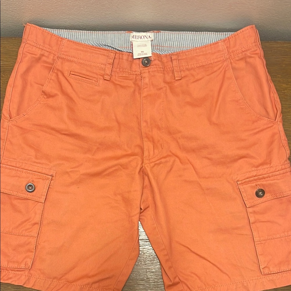 Merona Burnt Orange Cargo Shorts Lightweight 100% Cotton